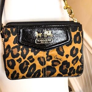 COACH Madison Black Patent Leather Satin Ocelot Pattern Wristlet RARE